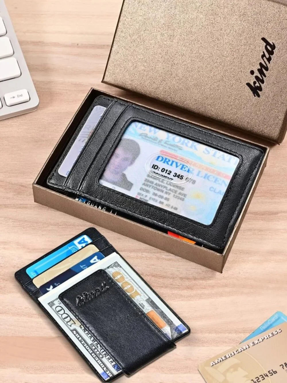 Slim Leather Money Clip Wallet for Men, RFID Blocking, Minimalist Card Holder